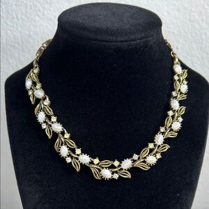 Lisner Vintage Gold and White Leaf Necklace